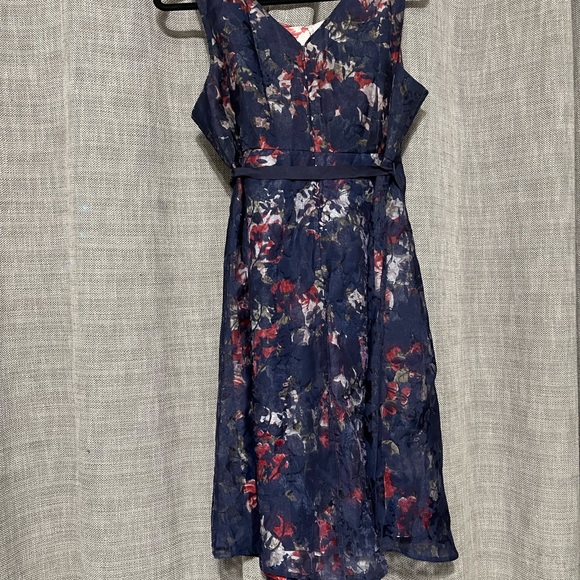 Motherhood Maternity Navy Floral Dress with Waist Ribbon Belt - Picture 4 of 7